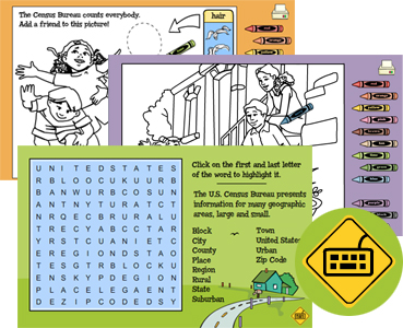 Images show screenshots of several games including a coloring page and a word find.