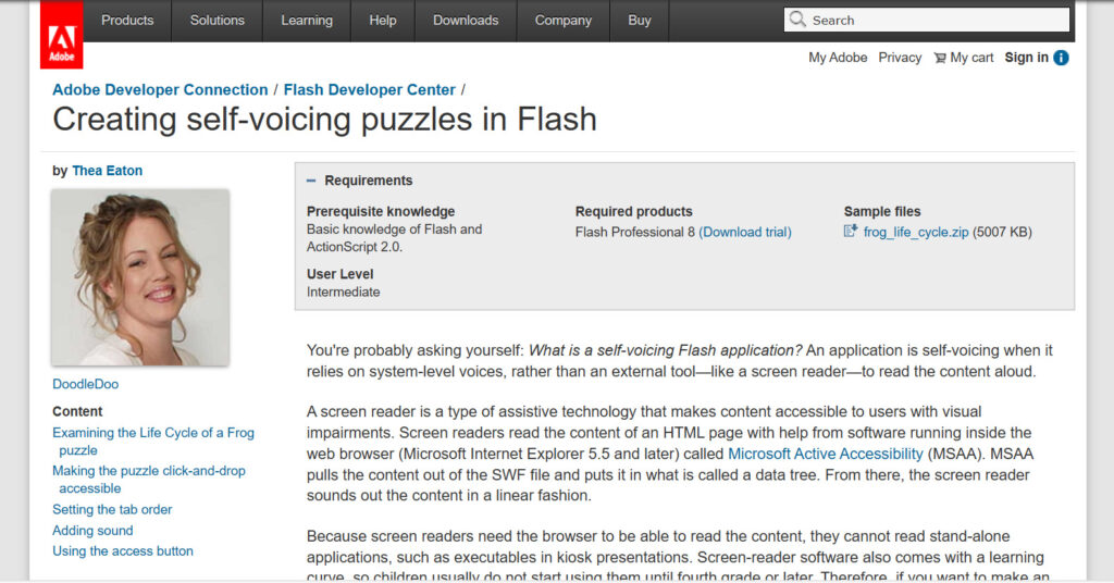 Screenshot of the article on the Adobe website.