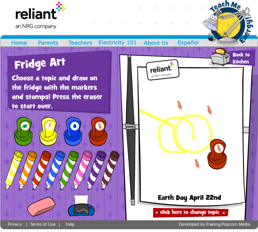 Screenshot of the Reliant Energy fridge drawing activity.